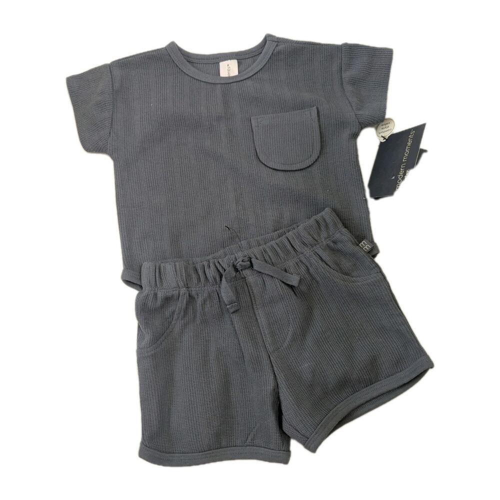 Modern Moments Gerber 2 pc Short Shirt Set Boys Sz 12M Blue Knit Outfit Oekotex